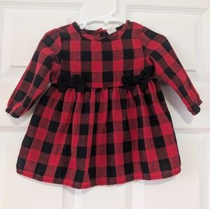 SHEIN Red and Black Plaid Kids Dress with Bows Size 6-9 Months
